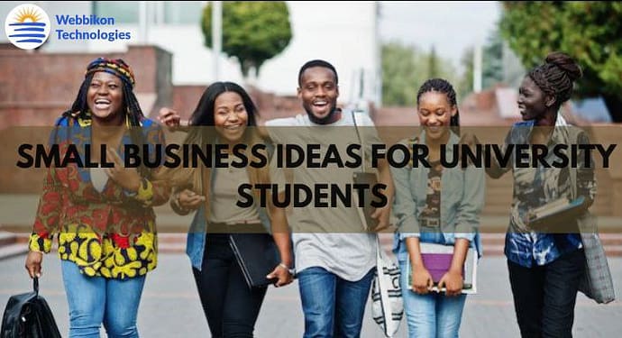 University Students Laughing, With an inscription of small business idea for university students
